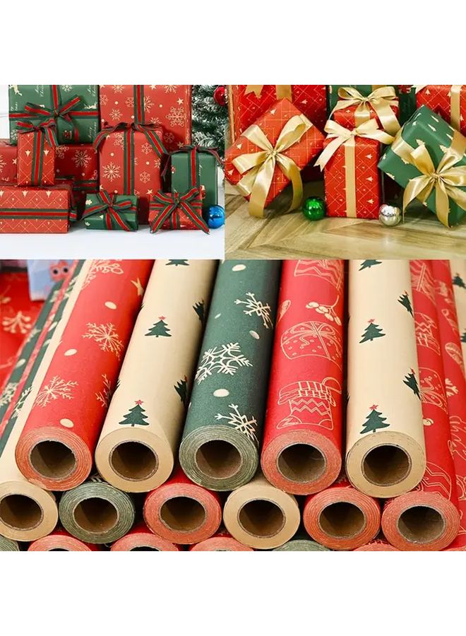 Red Christmas Wrapping Paper Roll 10 Meters Snowflakes Trees Bells Reindeer Patterns - Image 2