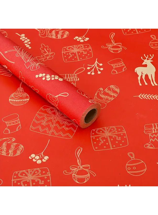 Red Christmas Wrapping Paper Roll 10 Meters Snowflakes Trees Bells Reindeer Patterns - Image 1