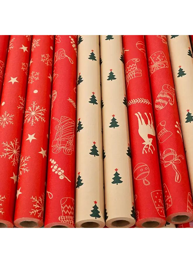 Red Christmas Wrapping Paper Roll 10 Meters Snowflakes Trees Bells Reindeer Patterns - Image 5
