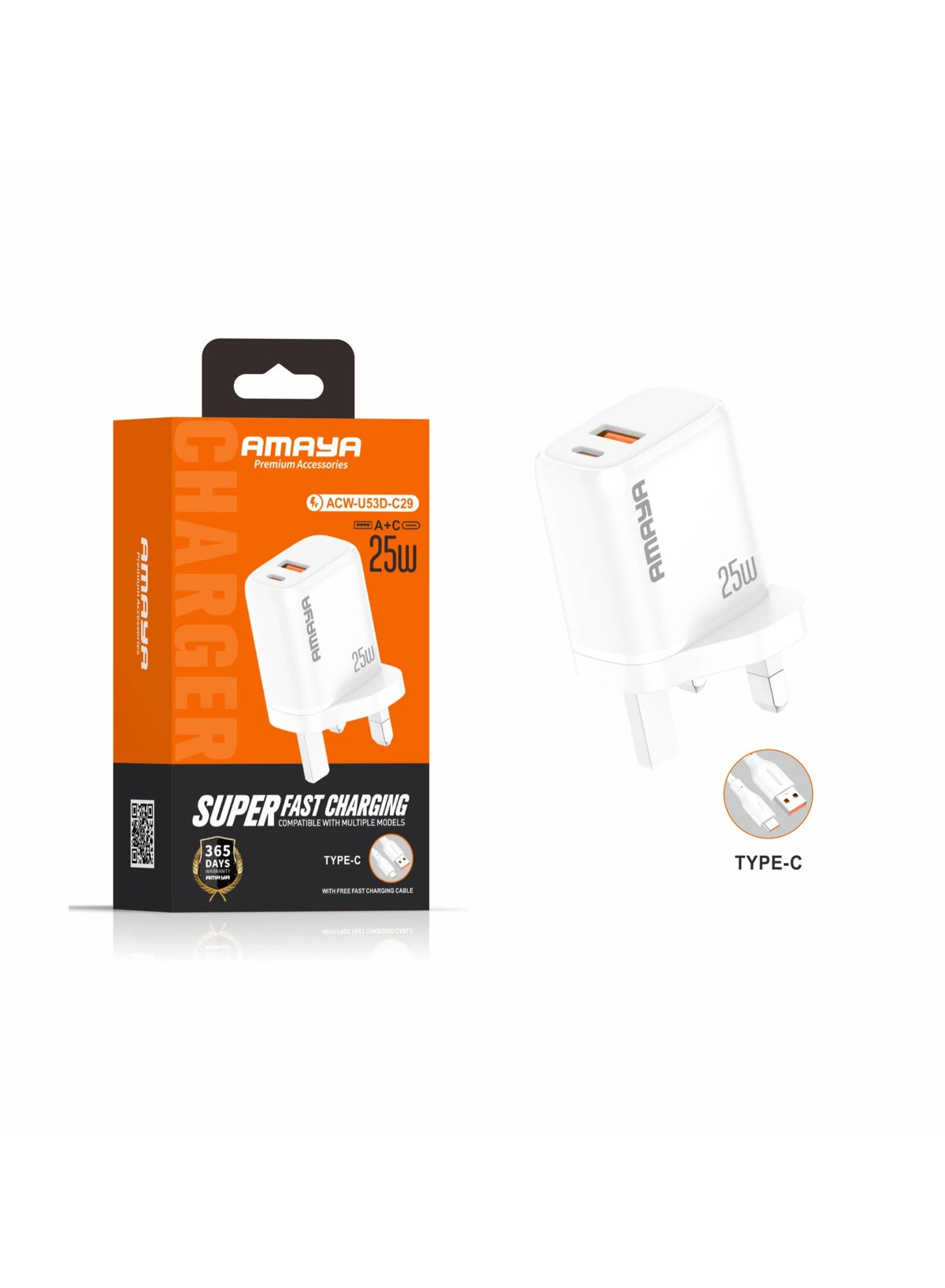 amaya Amaya Pd Fast Wall Charger With Type C And Usb Port With 1m type-c Cable typec 1 M 25W Z8FD393AC178B59098E0CZ