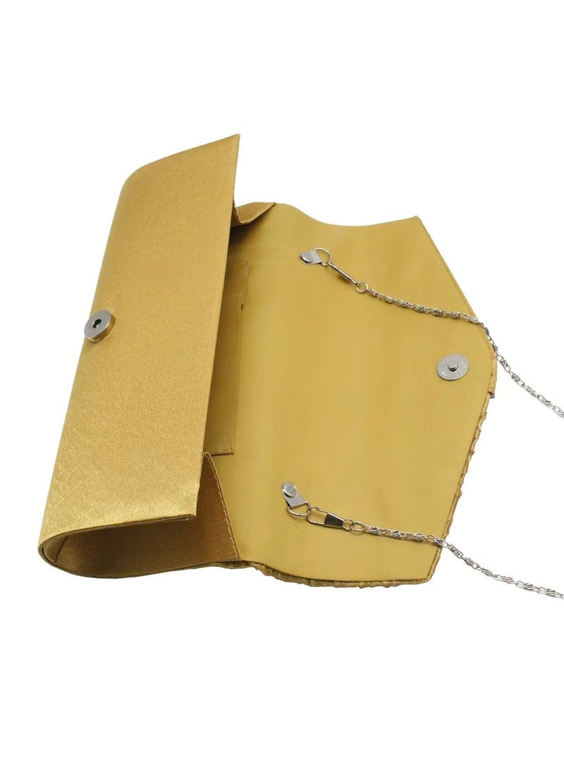Fine silk with rhinestone metal chain elegant clutch bag with shoulder strap suitable for dinner wedding - Image 3
