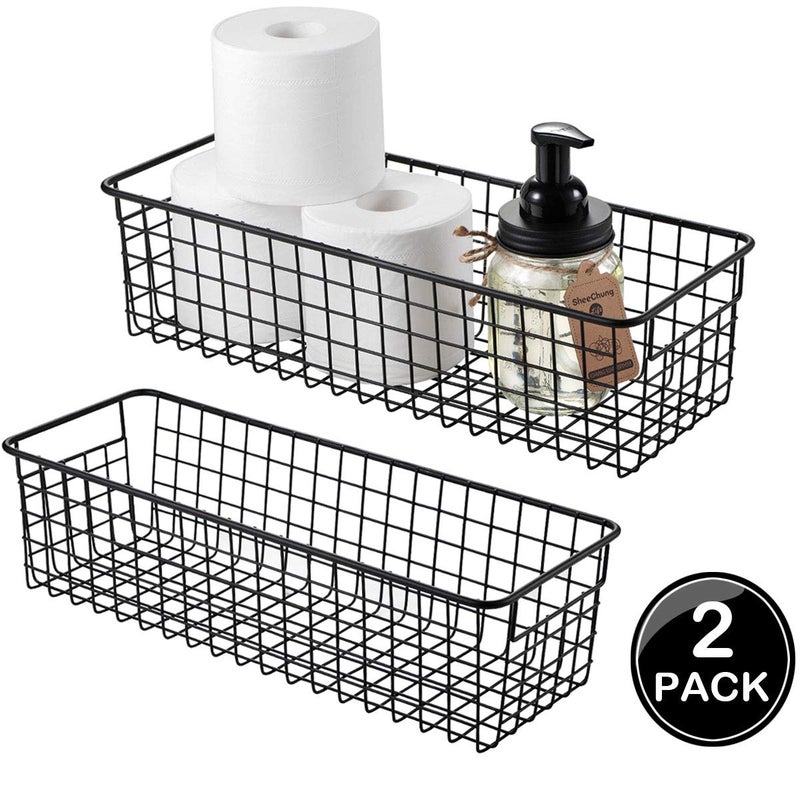 Sheechung Farmhouse Decor Metal Wire Storage Organizer Bin Basket(2 Pack) - Rustic Toilet Paper Holder - Storage Organizer for Bathroom, kitchen cabinets,Pantry, Laundry Room, Closets, Garage (Black) - Image 2