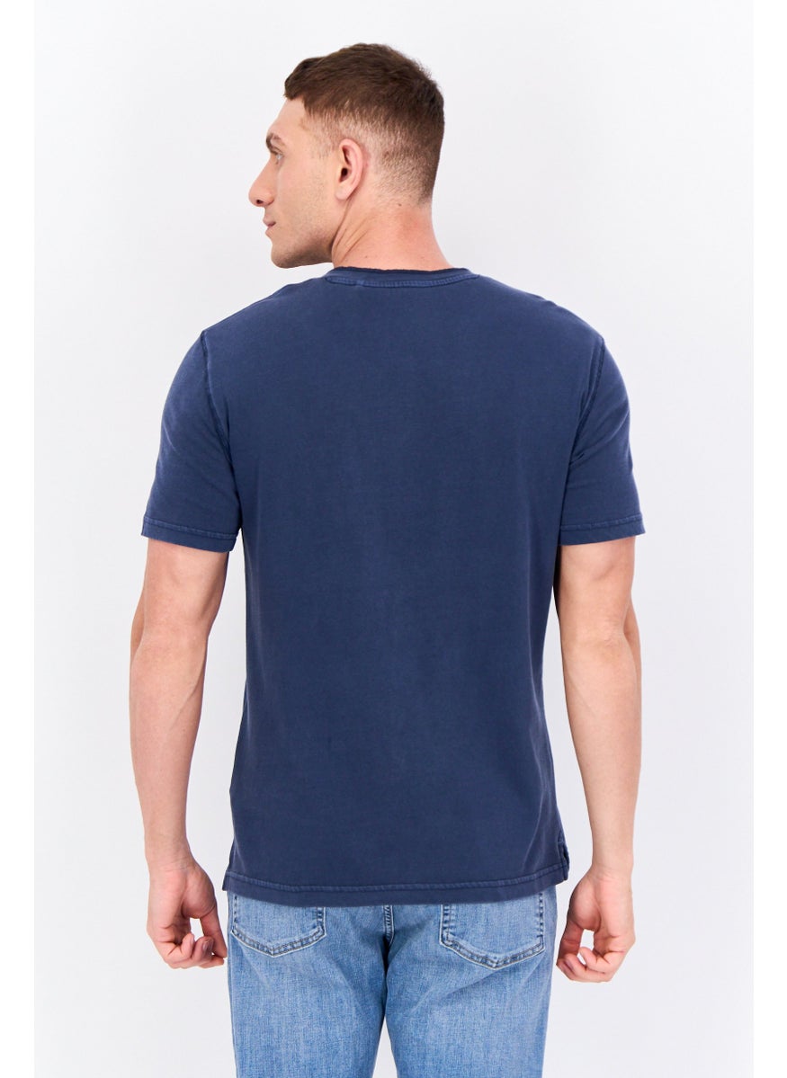 MUSTANG Men Crew Neck Short Sleeves Embroidered Logo T-Shirt, Navy Blue  - Image 2