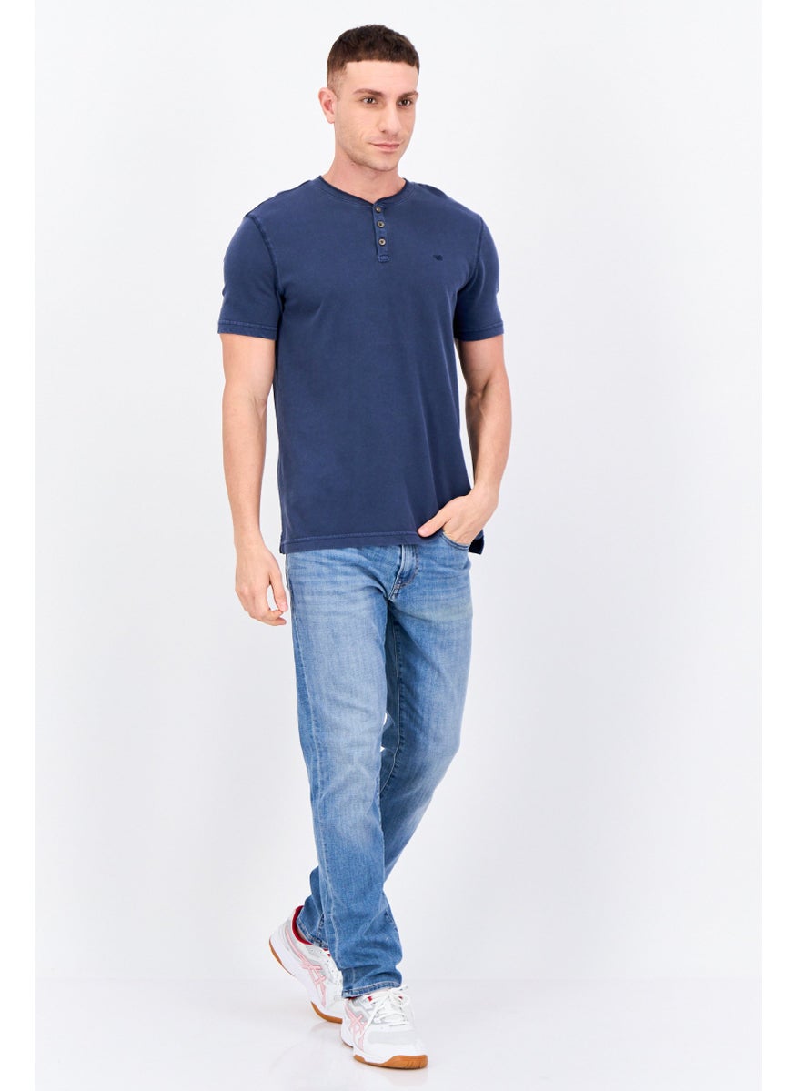 MUSTANG Men Crew Neck Short Sleeves Embroidered Logo T-Shirt, Navy Blue  - Image 4