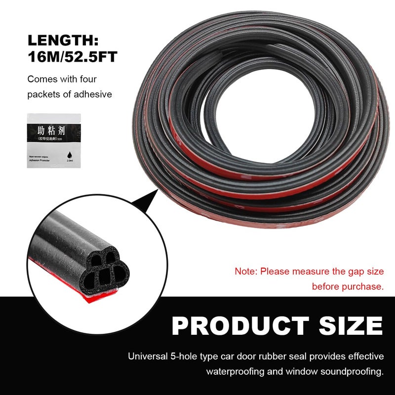DXNQ Car Door Rubber Seal Strip 525Ft Double Layer 5Hole SelfAdhesive Auto Door Soundproofing Weatherstrip Universal Weather Stripping Door Seal for RV SUV Boat Truck Pickup - Image 4