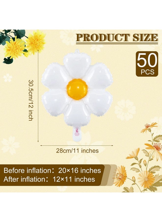 جيريفي 50 قطعة من بالونات زهرة الأقحوان مقاس 20 × 16 بوصة على شكل زهرة من رقائق الألومنيوم لتزيين حفلات أعياد الميلاد وحفلات استقبال المولود الجديد وديكورات حفلات الزفاف الرائعة بوهو 60S (أبيض) - Image 2