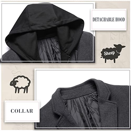 iCKER Mens Trench Coat Winter Wool Blend Jacket Overcoat Long Top Coat Warm Pea Coat-1908-Grey 1-XXL - Image 3