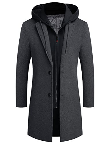 iCKER Mens Trench Coat Winter Wool Blend Jacket Overcoat Long Top Coat Warm Pea Coat-1908-Grey 1-XXL - Image 1