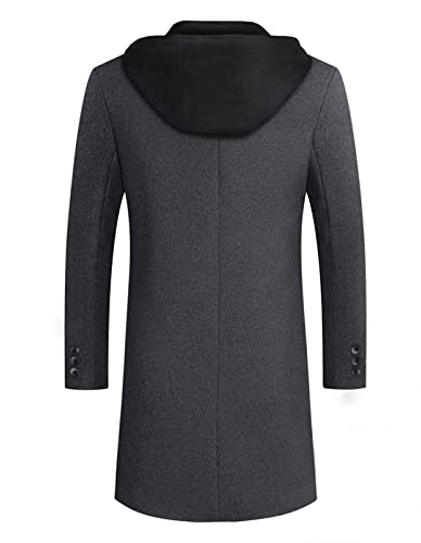 iCKER Mens Trench Coat Winter Wool Blend Jacket Overcoat Long Top Coat Warm Pea Coat-1908-Grey 1-XXL - Image 2