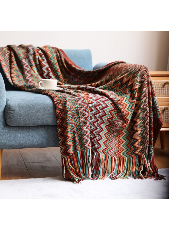 بطانية شراشيب، أريكة صيفية محبوكة وأنيقة للسفر بطانية بوهيمية ناعمة ومريحة ，130 × 170 سم - Image 1