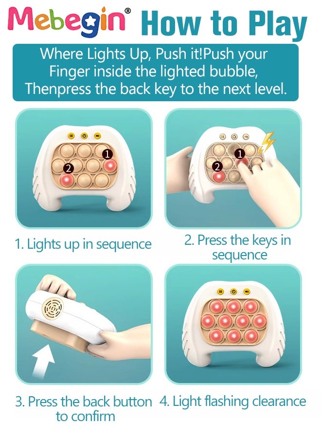 MEBEGIN - Quick Push Bubble Game with 4 Fun Game Modes, Educational Push Pop Game, Mini-Handheld Fast Speed Push Game Console with Light and Sound, Fun Electronic Push It Pop Fidget Toys, Creative Antistress Toy for Kids and Adults, 3 AAA Batteries(Not Included) - Image 1