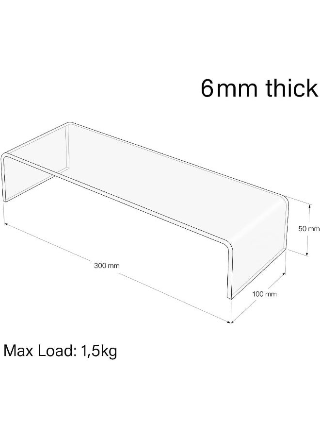Horoof Home Horoof Home® Clear Acrylic Display Shelf – 30x10x5 cm, 6mm Thick Floating Organizer for Wall, Desk, and Countertop  - Image 2
