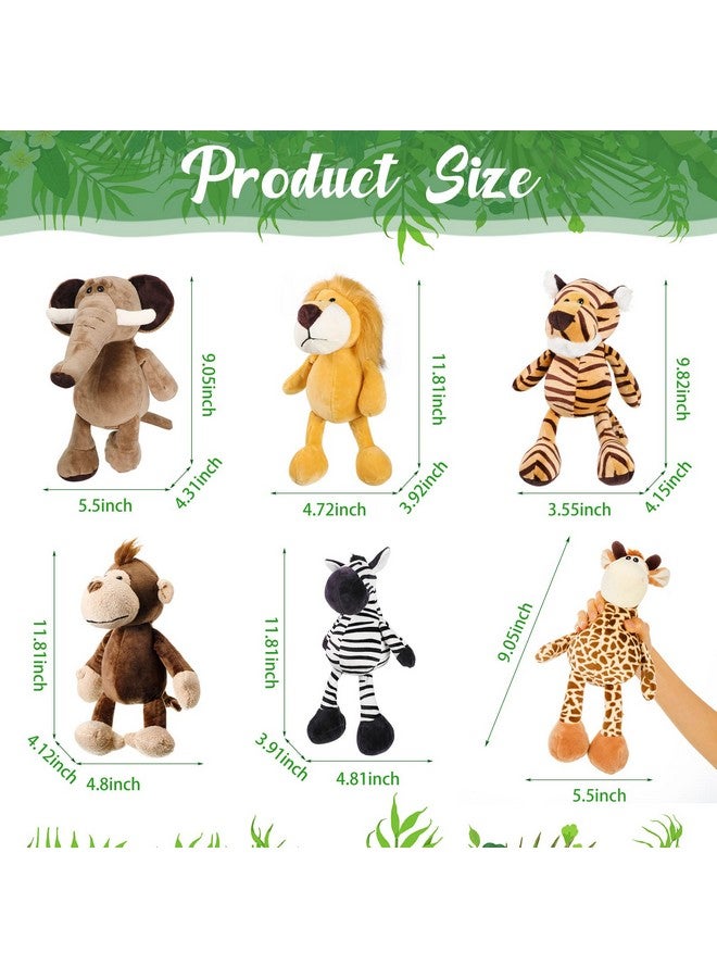 زانماي مجموعة من 6 قطع من حيوانات السفاري المحشوة من القطيفة لحيوانات الغابة للأولاد والبنات، أسد وفيل وحمار وحشي وزرافة ونمر وقرد لحفلات ذات طابع حيواني وجوائز للطلاب في عيد الميلاد (بأسلوب لطيف) - Image 2