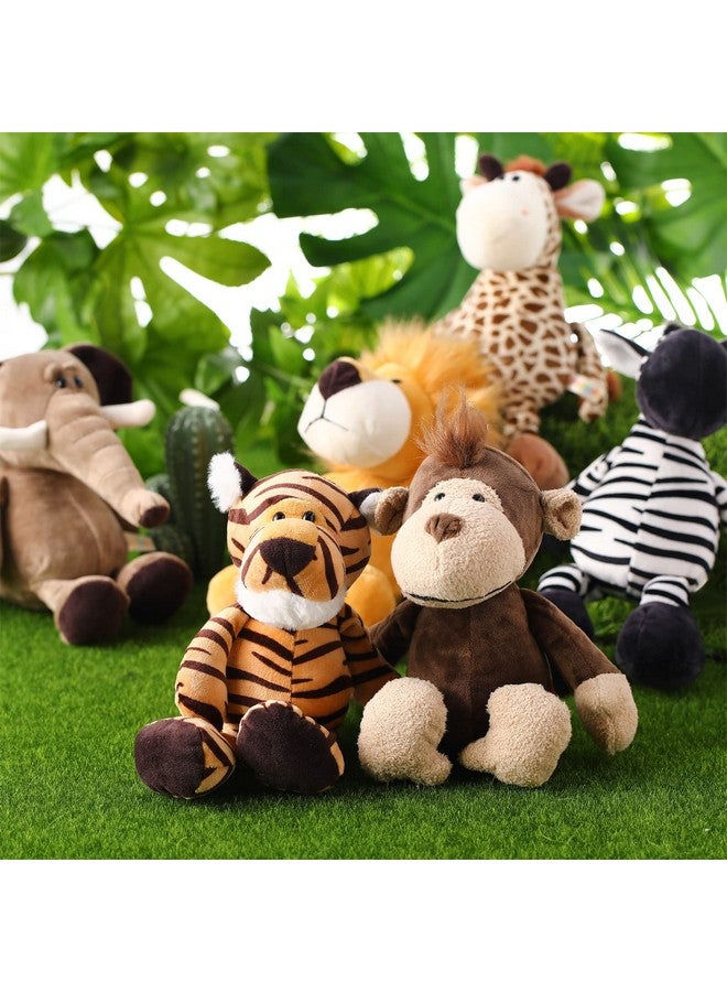 زانماي مجموعة من 6 قطع من حيوانات السفاري المحشوة من القطيفة لحيوانات الغابة للأولاد والبنات، أسد وفيل وحمار وحشي وزرافة ونمر وقرد لحفلات ذات طابع حيواني وجوائز للطلاب في عيد الميلاد (بأسلوب لطيف) - Image 3