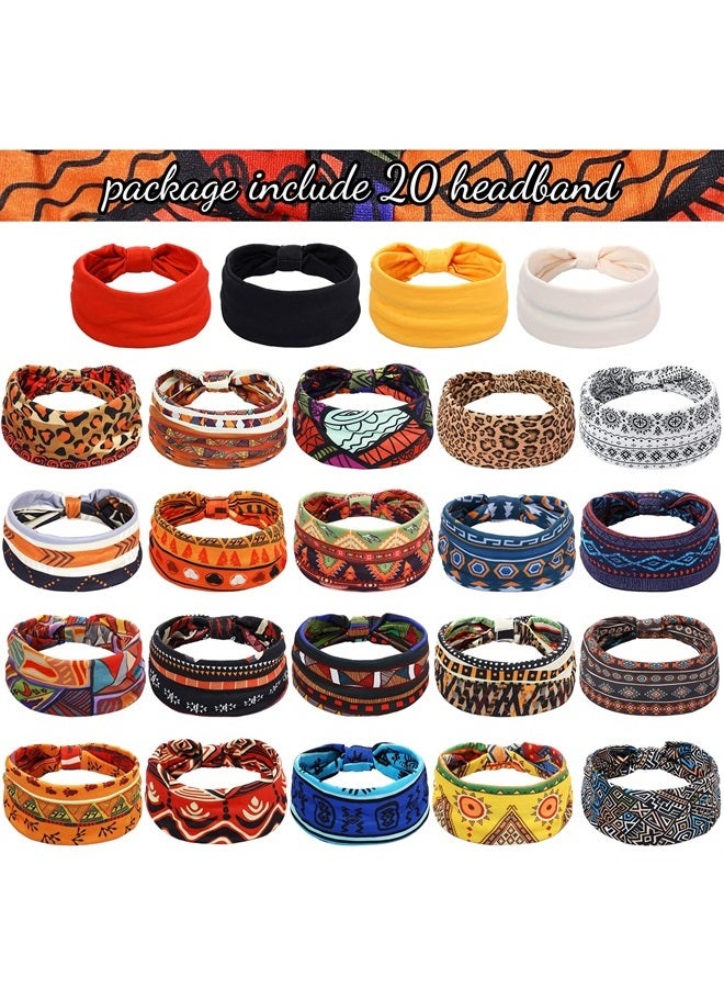 Cindeer 24 Pcs Boho African Headbands for Women Girls Vintage Workout Wide Headbands Knotted African Head Wraps Wide Yoga Stretchy Bandeau Leopard Printed Black Hair Bands Head Band Hair Accessories  - Image 2