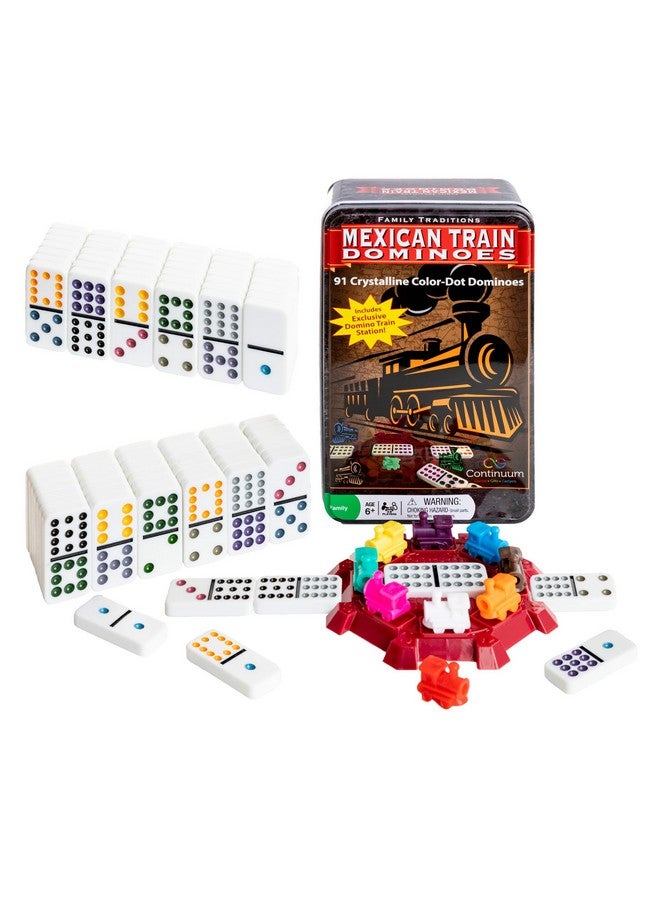 Continuum Games Family Traditions Mexican Train Dominoes Tin Crystalline Dominoes - Image 1