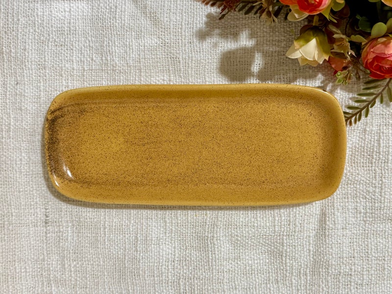 ALTAICA Ceramic Rectangular Serving Platter, Golden Brown, Appetiser and Snacks Plate - Image 3