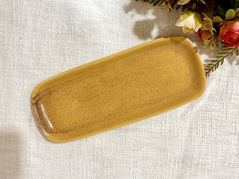 ALTAICA Ceramic Rectangular Serving Platter, Golden Brown, Appetiser and Snacks Plate - Image 1