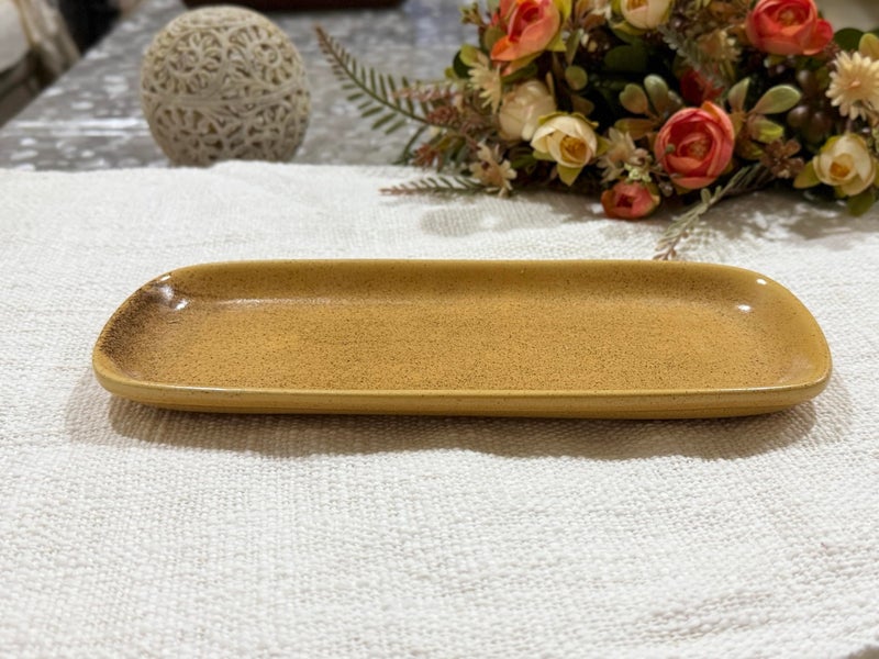 ALTAICA Ceramic Rectangular Serving Platter, Golden Brown, Appetiser and Snacks Plate - Image 2