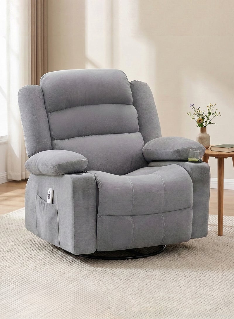 M-Smart Swivel Recliner Chair for Living Room - Ergonomic Rocking Chair with Dual Cup Holder & Side Pocket for Long Seating, Reading, Watching TV and Napping, 100x86x89cm - Light Grey - Image 1