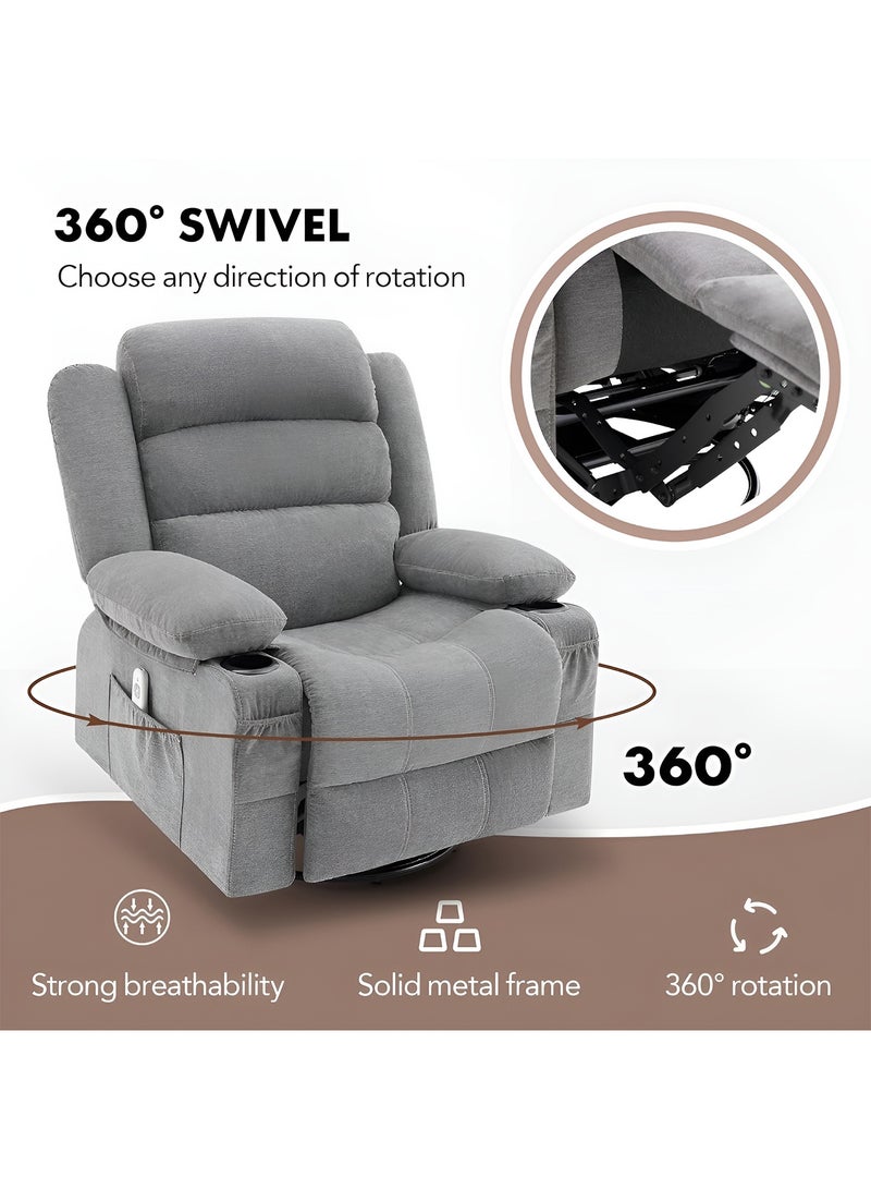 M-Smart Swivel Recliner Chair for Living Room - Ergonomic Rocking Chair with Dual Cup Holder & Side Pocket for Long Seating, Reading, Watching TV and Napping, 100x86x89cm - Light Grey - Image 5