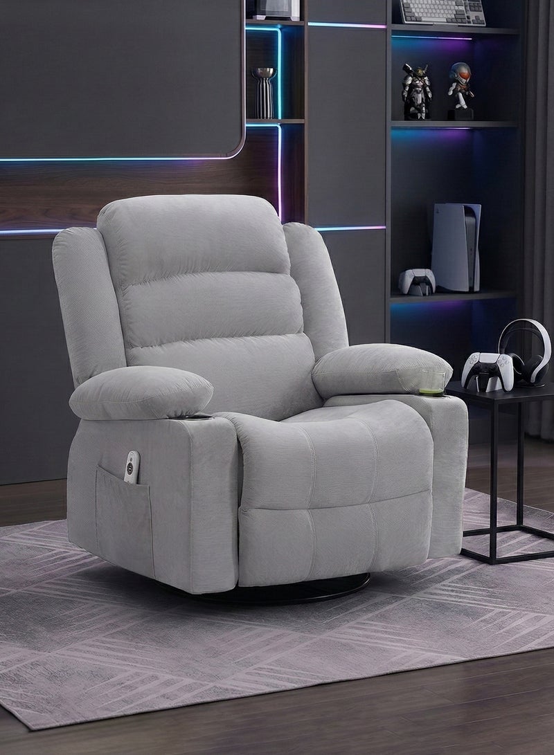 M-Smart Swivel Recliner Chair for Living Room - Ergonomic Rocking Chair with Dual Cup Holder & Side Pocket for Long Seating, Reading, Watching TV and Napping, 100x86x89cm - Light Grey - Image 3