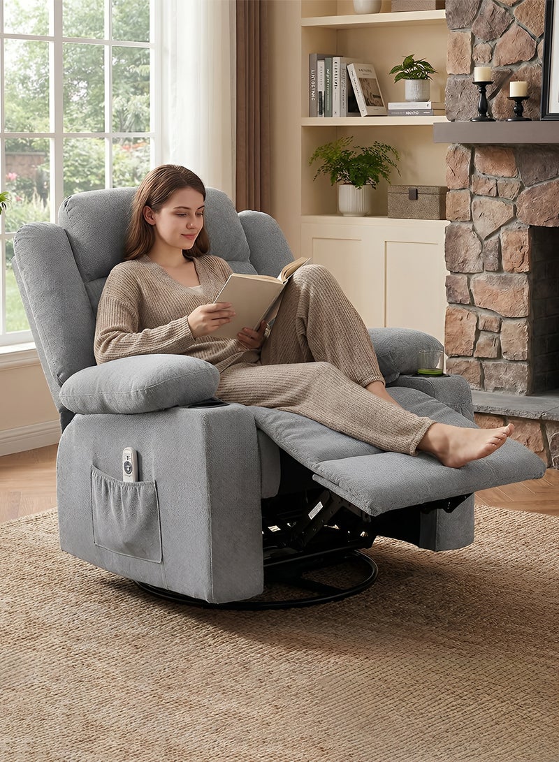 M-Smart Swivel Recliner Chair for Living Room - Ergonomic Rocking Chair with Dual Cup Holder & Side Pocket for Long Seating, Reading, Watching TV and Napping, 100x86x89cm - Light Grey - Image 4