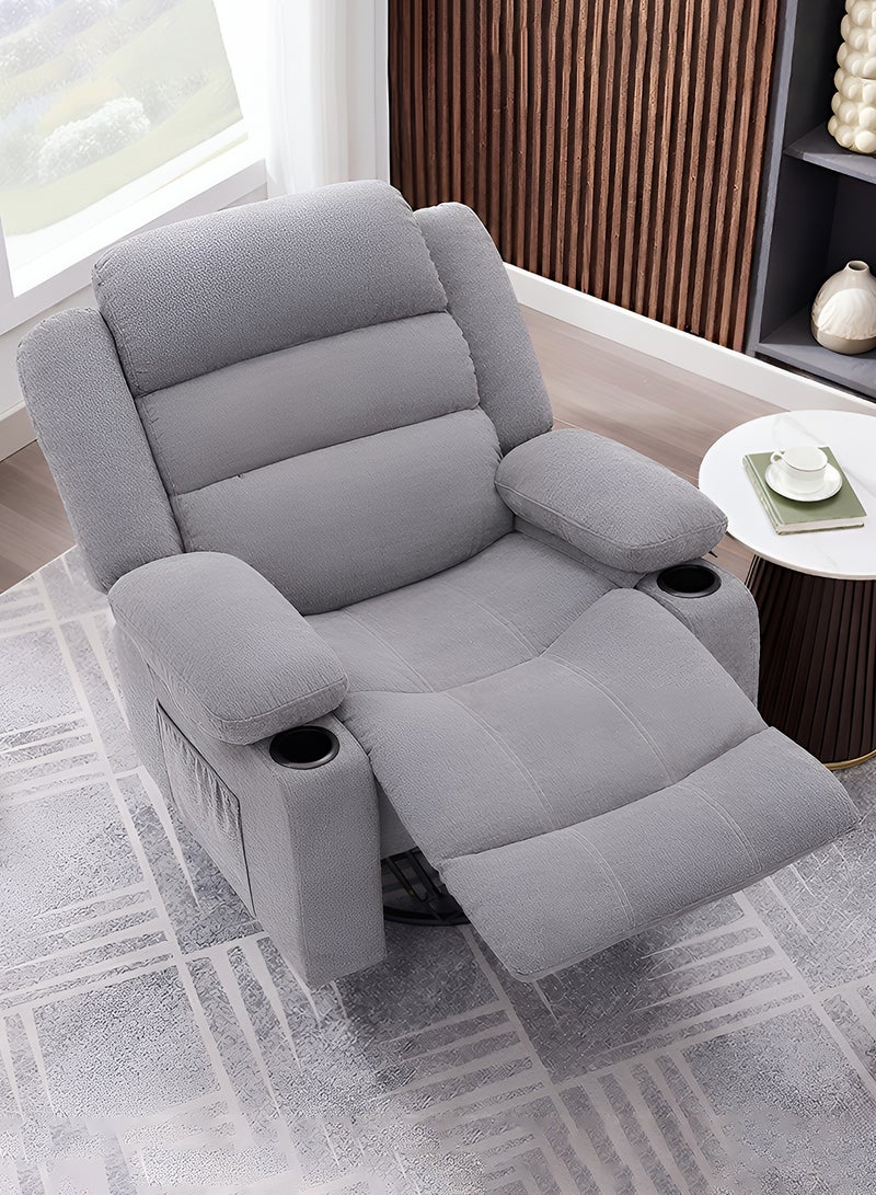 M-Smart Swivel Recliner Chair for Living Room - Ergonomic Rocking Chair with Dual Cup Holder & Side Pocket for Long Seating, Reading, Watching TV and Napping, 100x86x89cm - Light Grey - Image 2