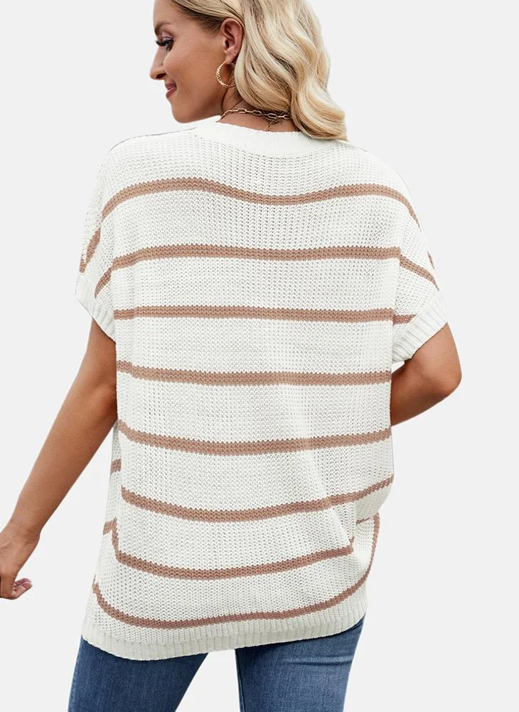 YUNIQEE White Round Neck Striped Top