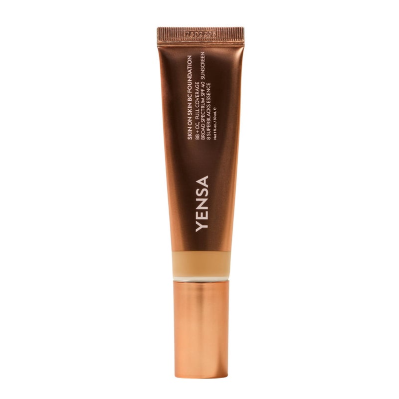 YENSA Skin on Skin BC Foundation Makeup - CC, BB Cream & Full Coverage Foundation-In-One - Buildable, Radiant Finish with SPF 40, Hyaluronic Acid, Peptides & 8 SuperBlacks - Tan Neutral (1 oz) - Image 1