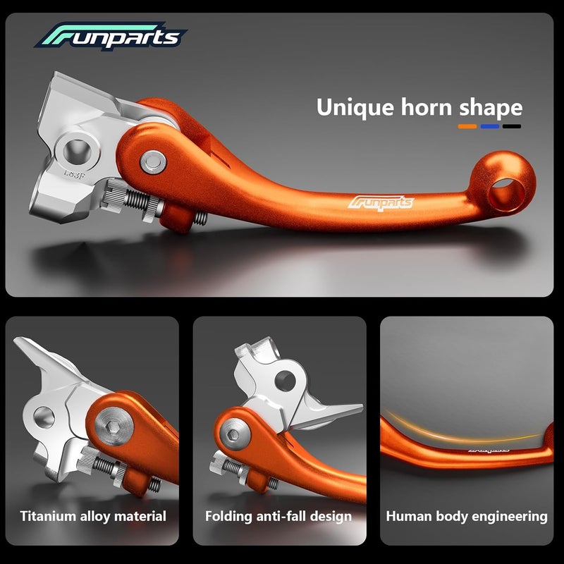 Funparts Dirt Bike Brake Clutch Lever Set - Titanium Alloy, Orange - Image 3