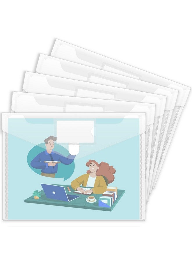 Sooez 5 Pack Plastic Envelopes Poly Envelopes Clear Document Folders Us Letter A4 Size File Envelopes With Label Pocket For School Home Work Office Organization Clear - Image 1