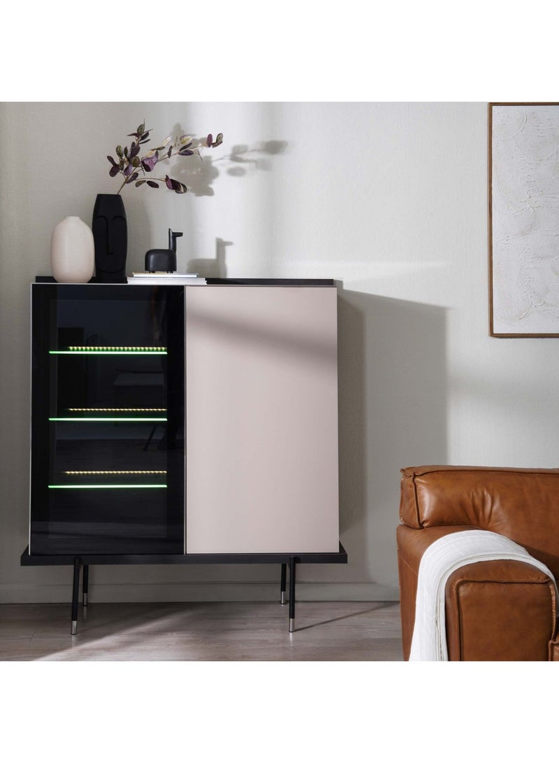 Pan Home PETRA DISPLAY CABINET WITH 1 DOOR MELAMINE - CREAM & BLACK  - Image 2