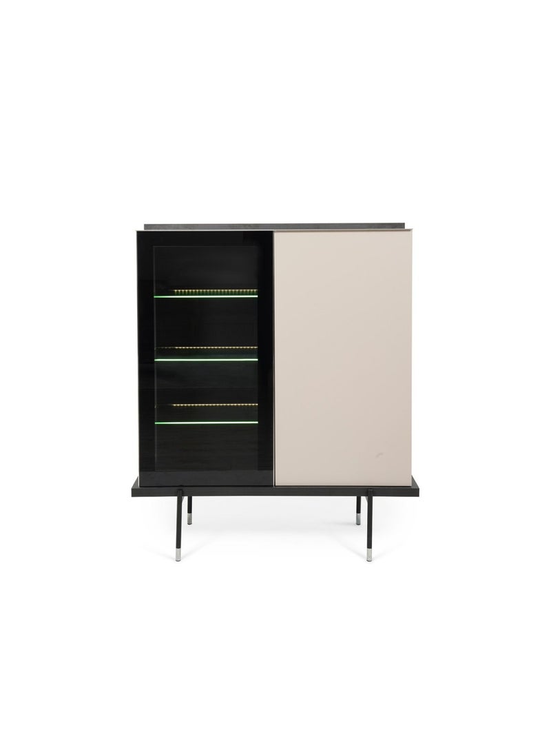 Pan Home PETRA DISPLAY CABINET WITH 1 DOOR MELAMINE - CREAM & BLACK  - Image 1