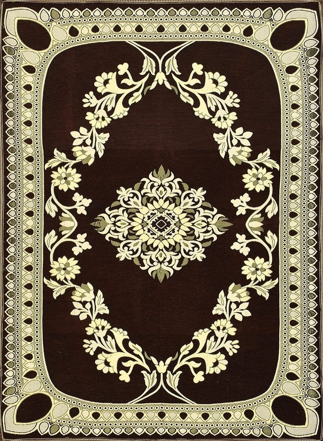FRESH FROM LOOM طقم ديوان مخملي شينيل بنقوش هندسية وزهرية من فريش فروم لوم، 500 خيط (8 قطع)، (شرشف ديوان واحد، 5 أغطية وسائد، غطاءان للوسائد الأسطوانية)، لون قهوة - Image 3