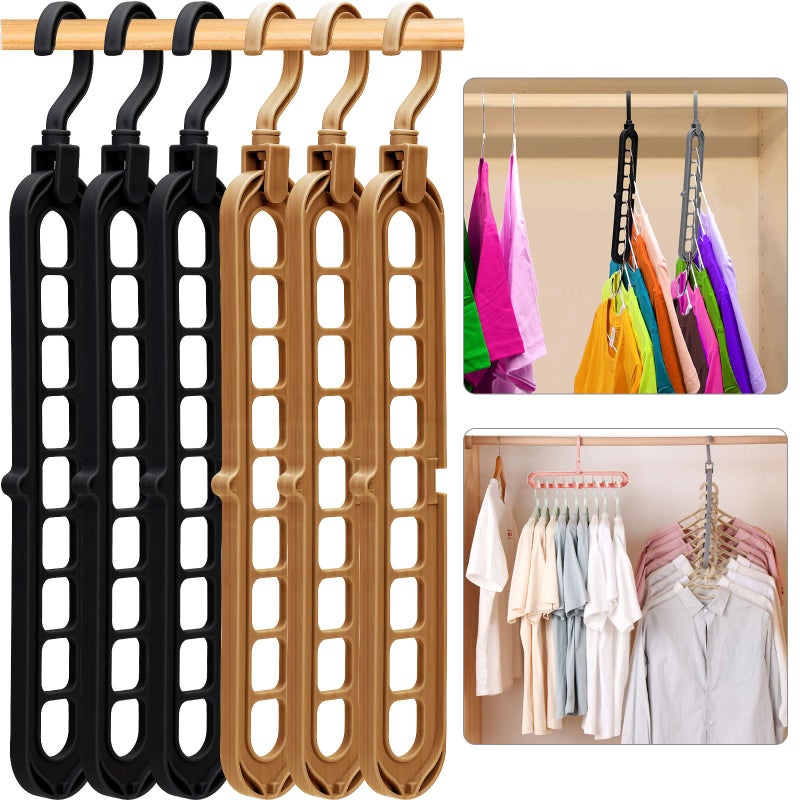 Closet Organizers and StorageCollege Dorm Room Essentials Multifunctional Organizer Magic Space Saving Hangers with 9 Holes Storage Organization for Wardrobe Black Gray