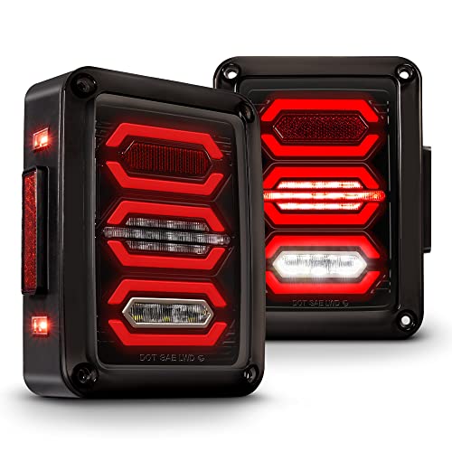 ONLINE LED STORE TRUE MODS LED Rear Tail Light Replacement for Jeep Wrangler [Hexagon Design] [Smoke Lens] [Plug n Play] LED Brake Light for Jeep Wrangler JK JKU Unlimited Accessories 2007-2018 - Image 1