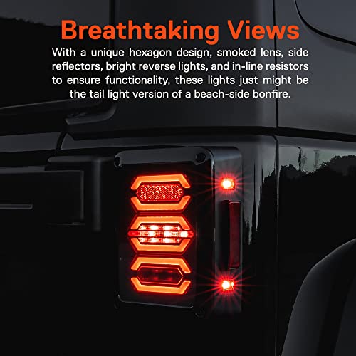ONLINE LED STORE TRUE MODS LED Rear Tail Light Replacement for Jeep Wrangler [Hexagon Design] [Smoke Lens] [Plug n Play] LED Brake Light for Jeep Wrangler JK JKU Unlimited Accessories 2007-2018 - Image 3