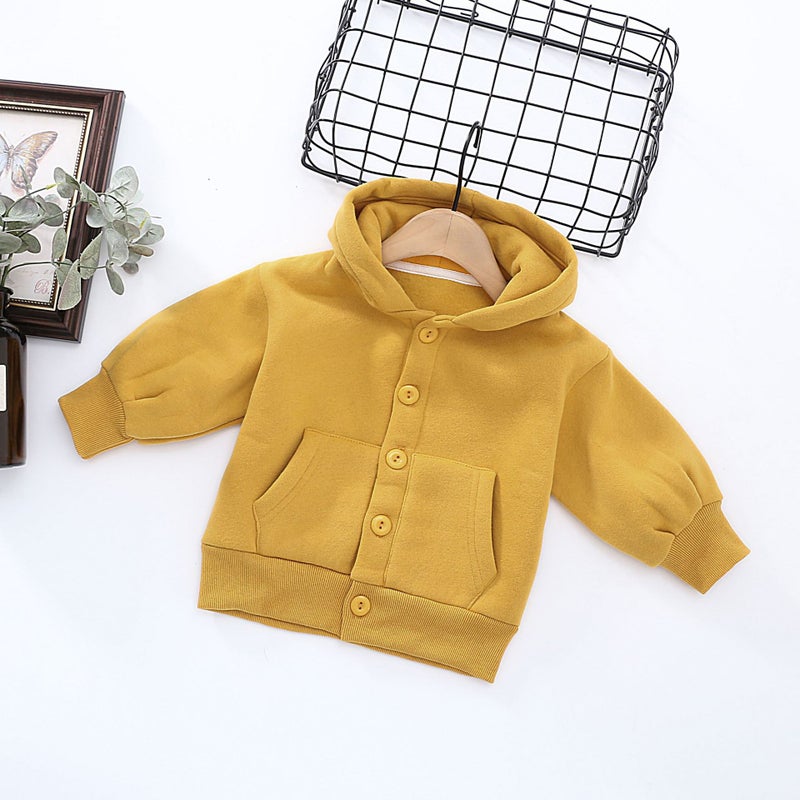 Children'S Clothing New Boys And Girls Cardigan Sweater Fleece-Lined Hooded Cotton Children'S Baby Brushed Coat - Image 3