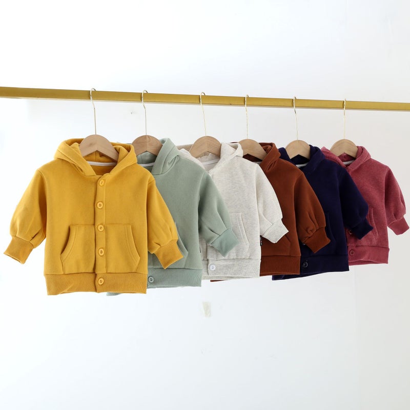 Children'S Clothing New Boys And Girls Cardigan Sweater Fleece-Lined Hooded Cotton Children'S Baby Brushed Coat - Image 2