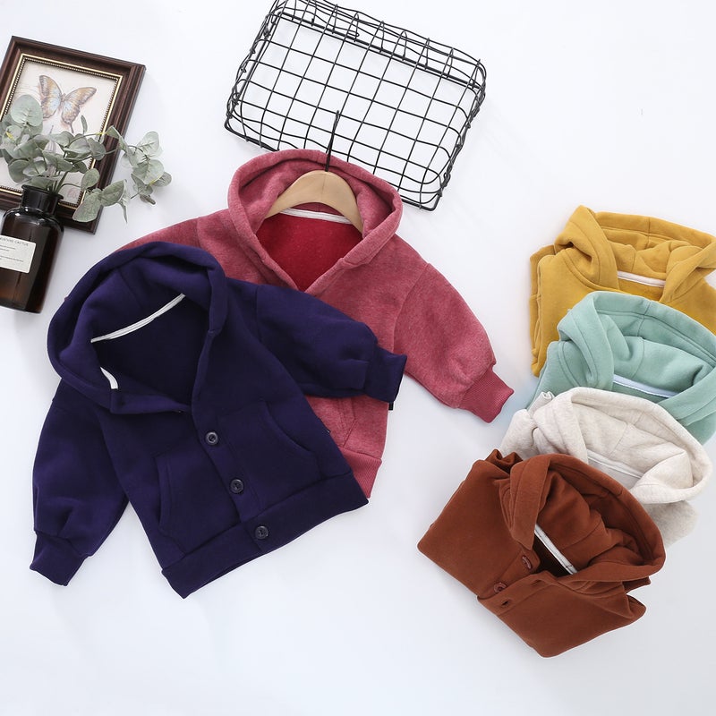Children'S Clothing New Boys And Girls Cardigan Sweater Fleece-Lined Hooded Cotton Children'S Baby Brushed Coat - Image 5