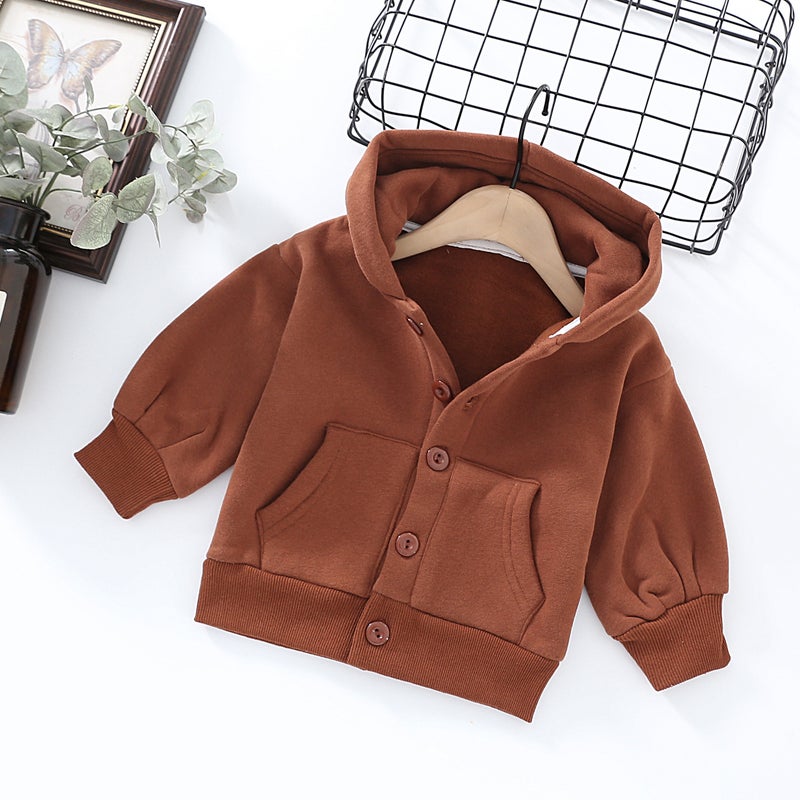 Children'S Clothing New Boys And Girls Cardigan Sweater Fleece-Lined Hooded Cotton Children'S Baby Brushed Coat - Image 1