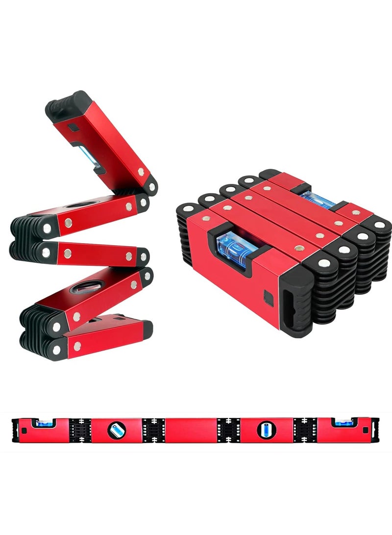 ارواق مستوى قابل للطي متعدد الوظائف مقاس 28 بوصة، أداة المستوى المغناطيسي، أداة قياس مع 4 فقاعات مستوى سهلة القراءة، أداة تسوية دقيقة للنجارين وعمال الخشب والمنازل - Image 1