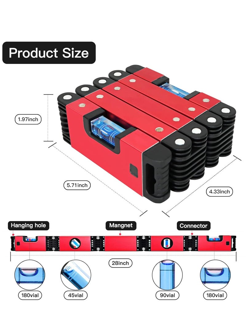 ارواق مستوى قابل للطي متعدد الوظائف مقاس 28 بوصة، أداة المستوى المغناطيسي، أداة قياس مع 4 فقاعات مستوى سهلة القراءة، أداة تسوية دقيقة للنجارين وعمال الخشب والمنازل - Image 2