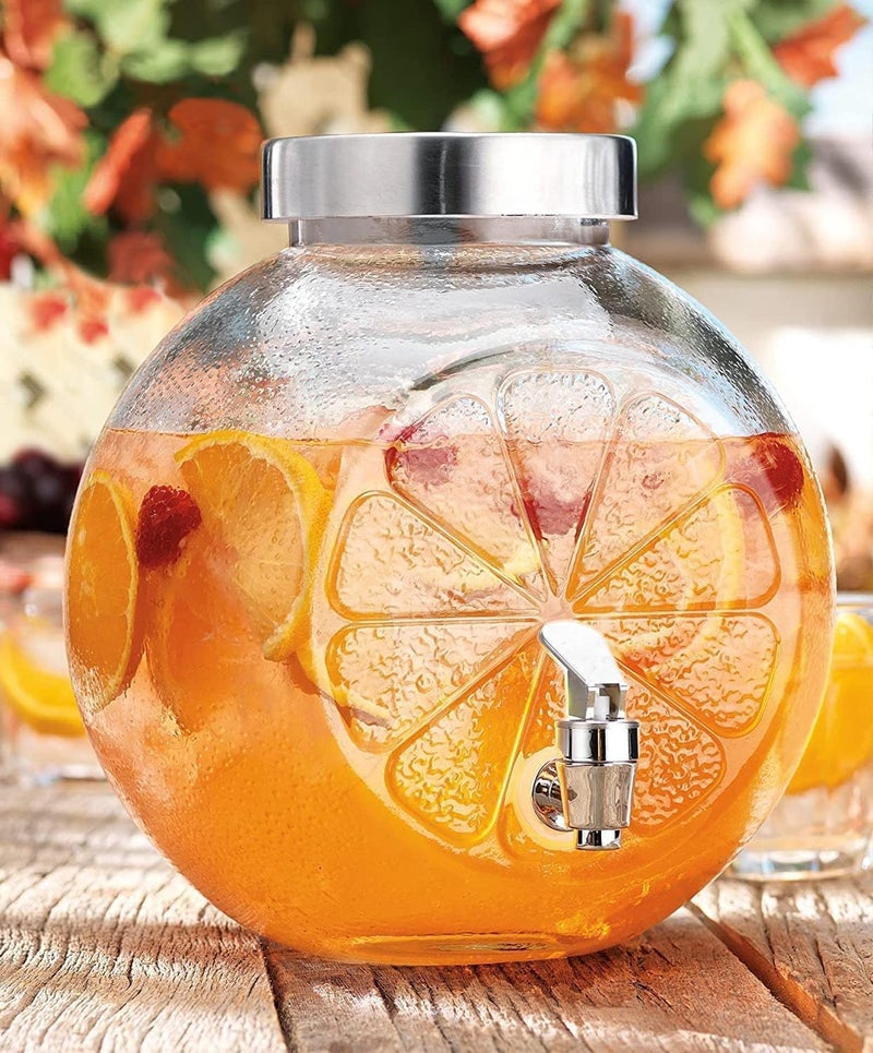 ConvertKitchen Glass Iced Drink Dispensers with Spout and Tap Steel Lid Cold Beverage Dispenser for Beer Water Cocktails and More Capacity 5 litres Clear 5 Litre MOSAMBI Tank - Image 1