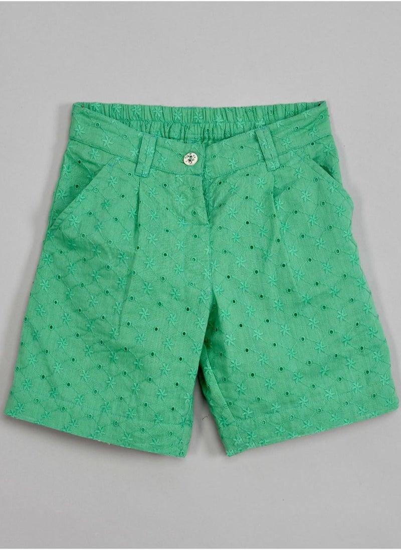 babyqlo Green schiffli crop top with schiffli short sets for girls  - Image 5