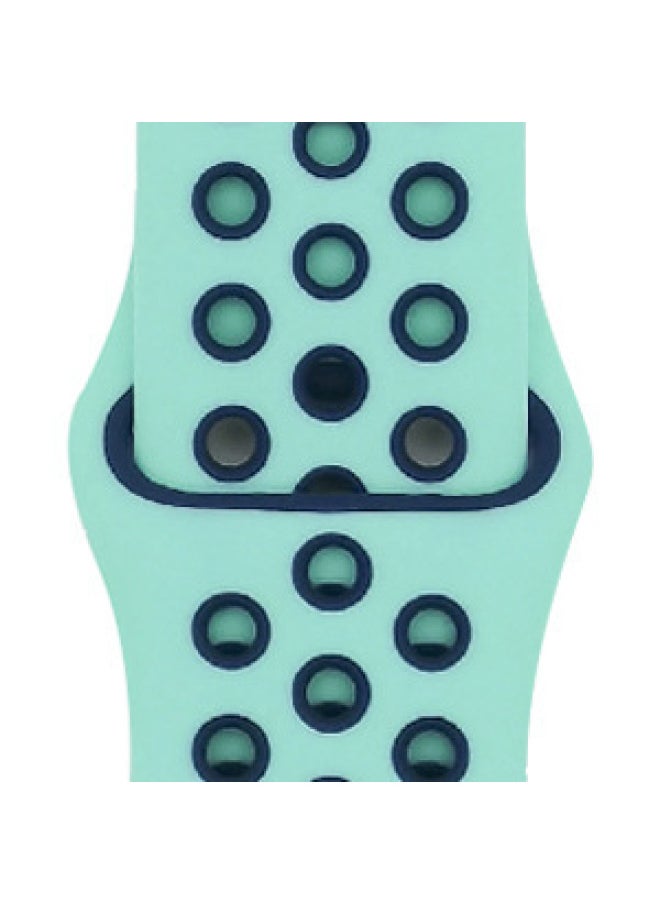 Generic Suitable For Apple Two-color Silicone Nike Strap Nike Hole Apple Iwatch Breathable Sports Watch Strap-Color:26 Mint Green + Midnight Blue-Specifications:38/40/41mm-L  - Image 1