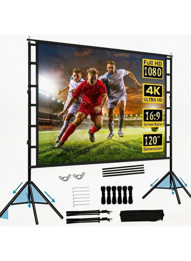 Projector Screen with Stand,100/120/150 inch Outdoor Projector Screen Portable Indoor Projection Screen 16:9 4K Rear Front Movie Screen with Carry Bag for Home Backyard Theater (100 inch) - Image 1
