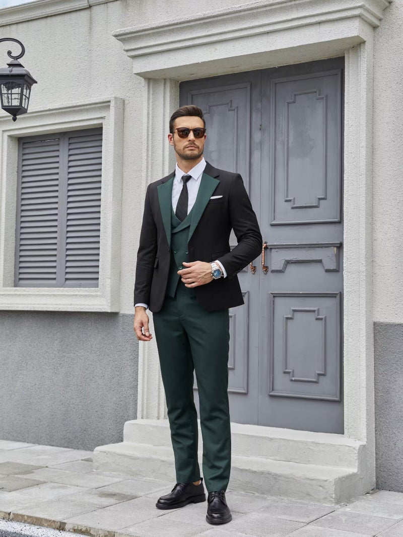 Wangyue Mens Black Champagne Suit Slim Fit Tuxedo 3 Piece Suits for Men Wedding Groomsmen Suit Prom Dress Tuxedo, M - Image 2