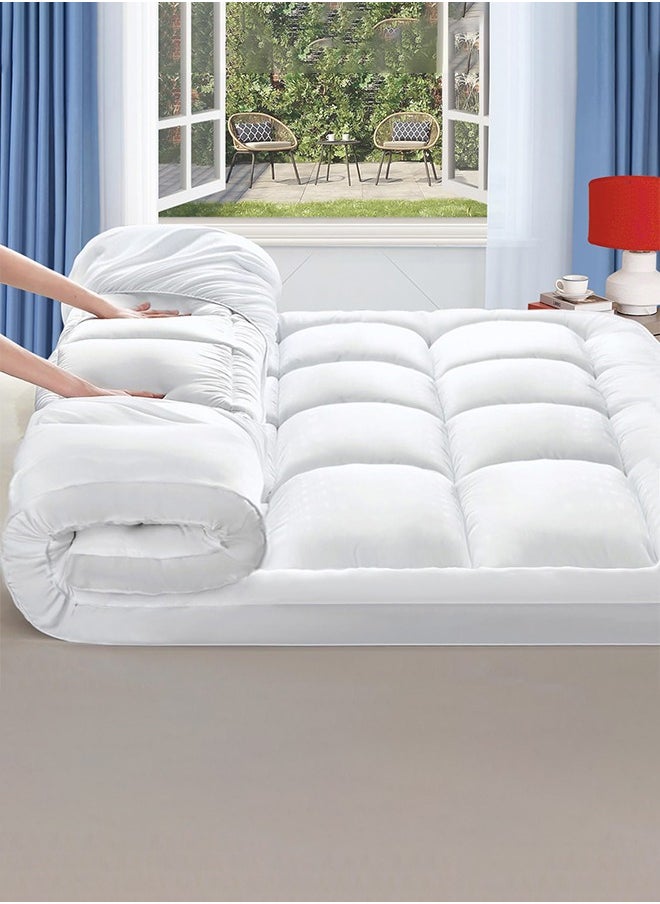 Arabest 8cm Extra Thick Mattress Topper with 1300 GSM Microfiber Filling - Anti-Slip Rubber Edge, 180x200cm, Ideal for Back Pain Relief  - Image 1